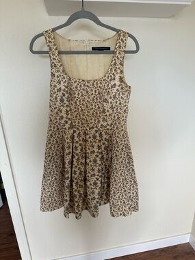French Connection Cream and Brown Floral Sleeveless Mini Dress